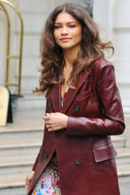Load image into Gallery viewer, Women's New Trench Leather coat. Real Soft Lambskin Leather. Burgundy Long Coat.