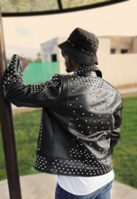 Load image into Gallery viewer, Mens New Silver Studded Biker Leather Jacket. Real Sheepskin Leather Motorcycle.
