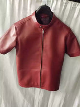 Load image into Gallery viewer, New Men's & Boys Black & Red Leather T-Shirt. Real Soft Lambskin Jacket.