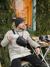 Load image into Gallery viewer, New Black leather crossbody belt bag. Hip Purse Crossbody Zip Real Sheep Leather