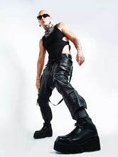 Load image into Gallery viewer, New Mens Drop Crotch Party Leather Pant. Real Soft Lambskin Black Leather Pant