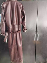 Load image into Gallery viewer, Women's New Burgundy Trench Leather Coat. Real Soft Lambskin Leather Trench Coat