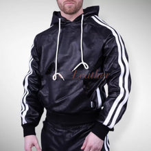 Load image into Gallery viewer, Men's & boys black Premium Leather Hoodie. Real Soft Sheepskin leather| Biker.
