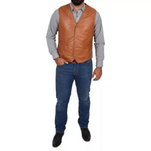 Load image into Gallery viewer, Men's New Motorbike Leather Vest. Real Soft Sheep Brown Leather Vest. Wedding.