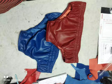 Load image into Gallery viewer, A pair of two Men's Maroon & Blue Leather Briefs. Real Soft Sheepskin Leather Underwear's 32