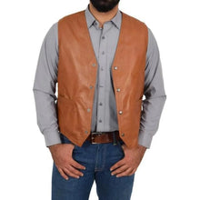 Load image into Gallery viewer, Men's New Motorbike Leather Vest. Real Soft Sheep Brown Leather Vest. Wedding.