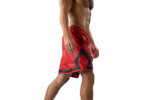 Load image into Gallery viewer, Men's Red Biker Striped Leather Shorts. Real Soft Sheepskin Breathable Leather.