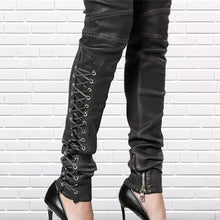 Load image into Gallery viewer, Women's Black leather Pants. Real soft sheepskin Biker leather jeans for females