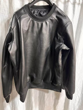 Load image into Gallery viewer, Mens & Boys Black Leather Sweatshirt. Real Lambskin Leather Customized T-shirt M