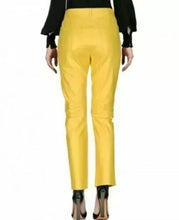 Load image into Gallery viewer, Women's New Yellow Leather Jeans Pant. Real Soft Lambskin Leather Casual Pant 34