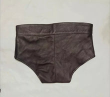 Load image into Gallery viewer, A pair of two Men's Brown Leather Briefs. Real Soft Sheepskin Leather Underwears