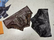 Load image into Gallery viewer, A pair of two Men's Brown & Black Brief. Real Soft Sheepskin Leather Underwears.
