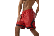 Load image into Gallery viewer, Men's Red Biker Striped Leather Shorts. Real Soft Sheepskin Breathable Leather.
