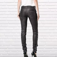 Load image into Gallery viewer, Women's Black leather Pants. Real soft sheepskin Biker leather jeans for females