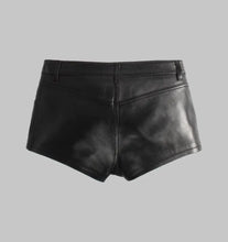 Load image into Gallery viewer, New Women's black leather shorts. Real Soft lambskin leather High Waisted Shorts.