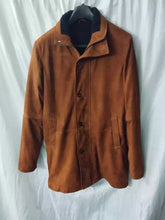 Load image into Gallery viewer, Men's Brown Shearling Suede Leather Trench Coat. Real Sheepskin leather Overcoat.