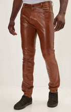 Load image into Gallery viewer, Mens New Brown Premium Leather Pant. Real Soft Lambskin Leather Jeans Pant Fit.