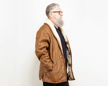 Load image into Gallery viewer, Men's B-3 Brown Shearling Vintage Leather Jacket. Real Sheepskin Coat Real Fur.