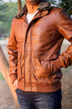 Load image into Gallery viewer, Men's Fur Collared Motorcycle Leather jacket. 2023 Real Sheep Skin Biker Jacket.
