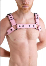Load image into Gallery viewer, Men's Pink Leather Bulldog Harness Belt. Real Cowhide Adjustable Chest Harness.