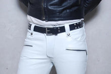 Load image into Gallery viewer, Men's New Biker White Leather Sweat Pants. 100% Real Soft Lambskin Leather Jeans