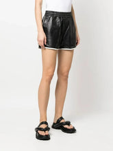 Load image into Gallery viewer, New Women's Black Striped shorts. Real Soft lambskin high waist leather Shorts.