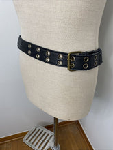 Load image into Gallery viewer, Black leather crossbody belt bag. Hip Purse Crossbody Zip Snap Steampunk Biker.