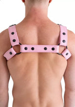Load image into Gallery viewer, Men's Pink Leather Bulldog Harness Belt. Real Cowhide Adjustable Chest Harness.