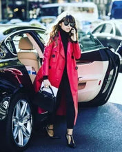 Load image into Gallery viewer, Women's New Trench Leather coat. Real Soft Lambskin Leather Red Long Coat.
