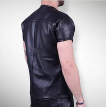 Load image into Gallery viewer, Men's & Boys Biker T-Shirts. 100% Real High Quality Soft Sheepskin Black Leather