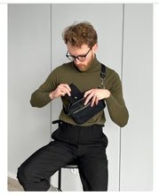 Load image into Gallery viewer, Genuine Leather Fanny Pack Cross Body Zipper Waist Bag. Belt Purse Black Pouch.