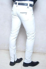 Load image into Gallery viewer, Men's New Biker White Leather Sweat Pants. 100% Real Soft Lambskin Leather Jeans