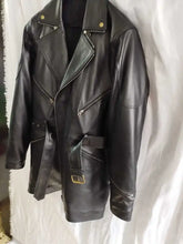 Load image into Gallery viewer, Men's New Black Trench Leather Coat. Real Soft Sheepskin Biker leather Jacket.