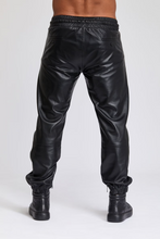 Load image into Gallery viewer, Men's Leather Black Lambskin Sweat Pants. Handmade Soft Leather Joggers trousers.