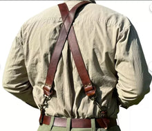 Load image into Gallery viewer, Men's New Brown Leather Suspender Belt| Genuine Cowhide Adjustable Chest Belt XL