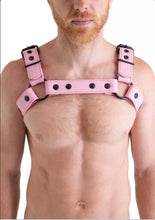 Load image into Gallery viewer, Men's Pink Leather Bulldog Harness Belt. Real Cowhide Adjustable Chest Harness.