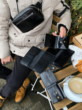 Load image into Gallery viewer, New Black leather crossbody belt bag. Hip Purse Crossbody Zip Real Sheep Leather