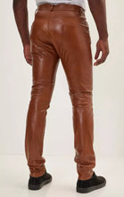 Load image into Gallery viewer, Mens New Brown Premium Leather Pant. Real Soft Lambskin Leather Jeans Pant Fit.