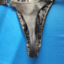 Load image into Gallery viewer, A pair of 2 Mens Black Double Layered Thong Jock. Real Soft Leather Jockstrap 34