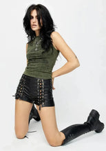 Load image into Gallery viewer, New Women's black Laced leather shorts. Real Soft lambskin Biker leather Shorts