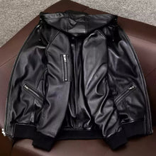 Load image into Gallery viewer, New Men's Hooded Bomber Leather Jacket| Genuine Sheepskin Leather Thicker Jacket M