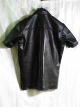 Load image into Gallery viewer, Men's & boys black biker Leather T-Shirt. Real Soft Sheepskin leather| Collared.