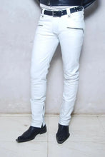 Load image into Gallery viewer, Men's New Biker White Leather Sweat Pants. 100% Real Soft Lambskin Leather Jeans