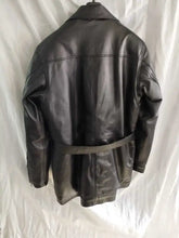 Load image into Gallery viewer, Men's New Black Trench Leather Coat. Real Soft Sheepskin Biker leather Jacket.