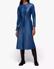 Load image into Gallery viewer, Womens New Blue Designer Leather Dress. Real Soft Sheepskin Leather Casual Dress