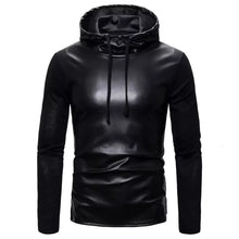 Load image into Gallery viewer, Mens black Leather Halloween Hoodie. Real Soft Lambskin leather M