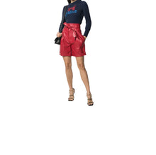 Load image into Gallery viewer, Womens New Red Bermuda Leather Shorts. Real Soft Sheepskin Leather Belted Shorts