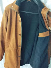 Load image into Gallery viewer, Men's Brown Shearling Suede Leather Trench Coat. Real Sheepskin leather Overcoat.