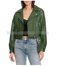 Load image into Gallery viewer, New Womens short Biker leather Jacket. Real Soft Sheepskin Leather Green Jacket.