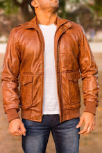 Load image into Gallery viewer, Men's Fur Collared Motorcycle Leather jacket. 2023 Real Sheep Skin Biker Jacket.